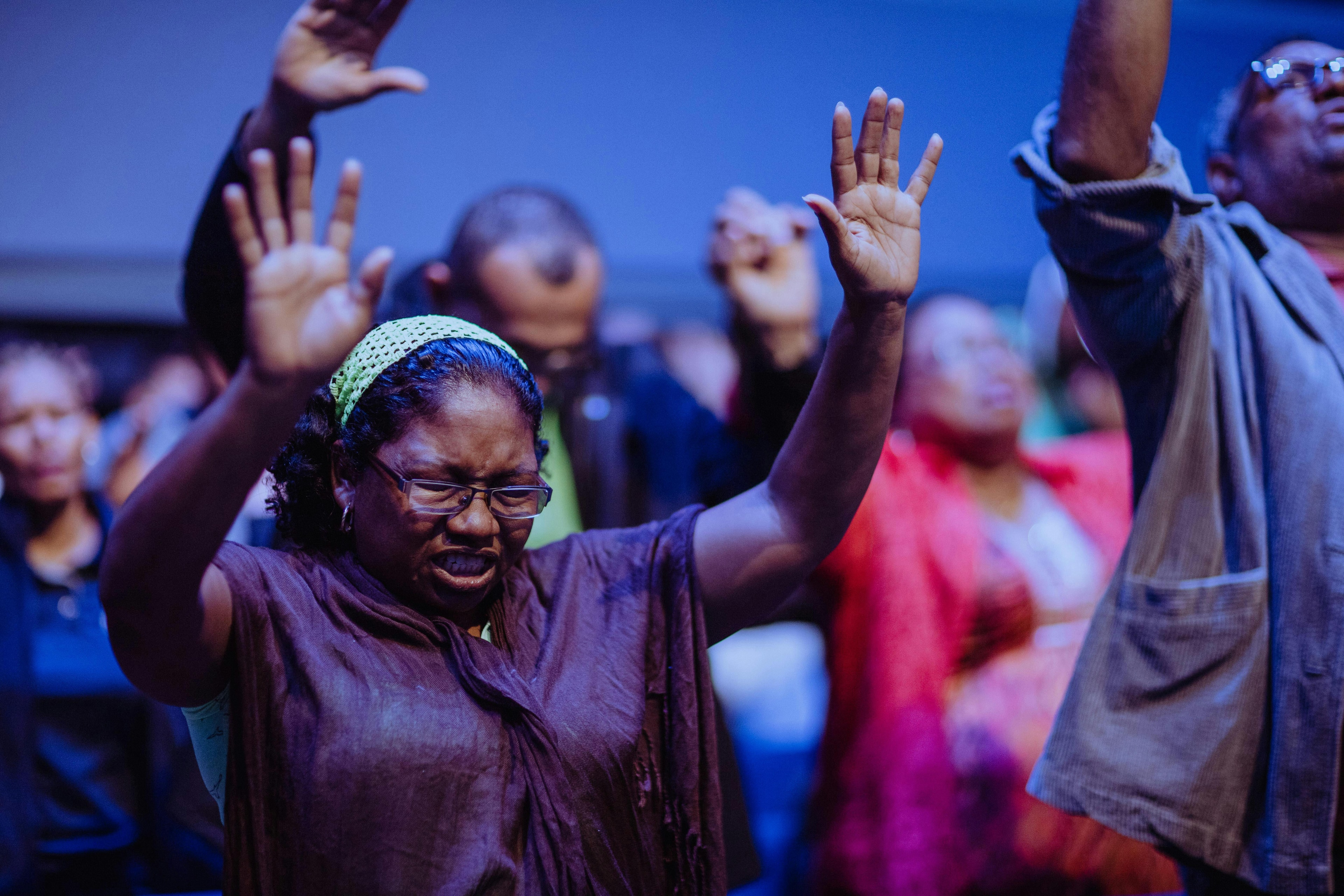 Woman at religious service